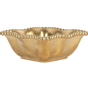 Matte Gold Square Decorative Beaded Bowl